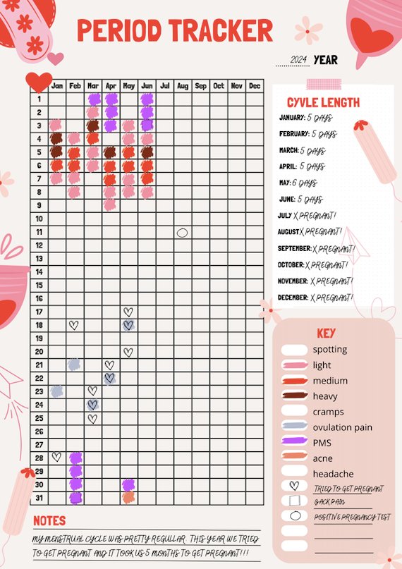 Yonifyer - Printable Period Tracker & Calendar 2024-2025 (Direct Digital Download) - Yonifyer